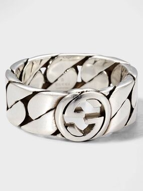 size 16 US 7.5 Gucci Interlocking G Band Ring Sterling Silver 925